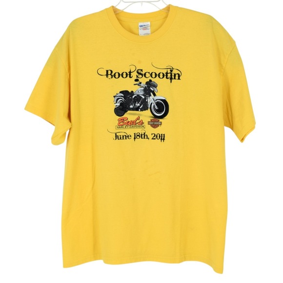 Gildan Other - Harley Davidson Mens XL Yellow Buds Evansville IN Boot Scootin Biker Graphic Tee